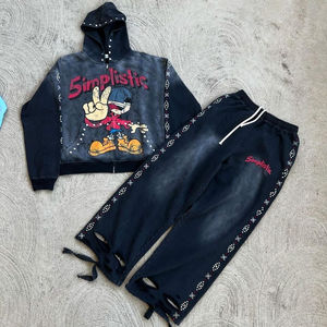 Personalizado Rhinestone hombres invierno ODM sólido polar cortar y coser pesado holgado Deporte Pantalones de chándal conjunto de joggers - Product Image 3