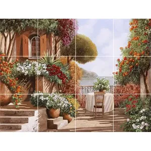 Romantique Toscane Café Jardin Carreaux de Céramique Murale Dosseret avec Vue Méditerranéenne Peintures Murales Produit - Product Image 1