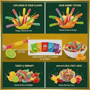 Vente en gros de bonbons gélifiés acidulés aux fruits, sans gélatine, halal, en vrac, fabricant OEM, fournisseur, usine, livraison directe - Product Image 2