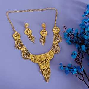 Fabricante indio chapado en oro nupcial Floral multicapa bola cadena borla gargantilla Collar pendientes conjunto de joyería para mujer - Product Image 1