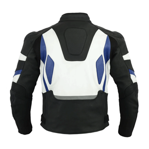 Three Tone Black Blue White Genuine Cowhide Leather Windproof Winter Racing Motorbike Jacket CE Armours Protections Men - Product Image 4