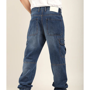 กางเกงยีนส์คาร์โก้ทรงตรงหลวมขนาดใหญ่ สไตล์ทันสมัย สีน้ำเงินเข้ม ล้างสี มีกระเป๋าหลายช่อง สำหรับผู้ชายไซส์พลัส ทรงหลวมมาก สไตล์ไฮสตรีท - Product Image 3
