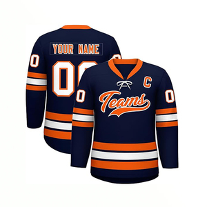 Uniformes utiliser vintage 100% polyester drôle sublimation brodé à manches longues maillot de hockey sur glace homme personnalisé - Product Image 6
