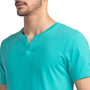 2025 New Wholesale Cotton Henley Neck T-<b>Shirt</b> for <b>Men</b> HighQuality Short Sleeve Buttoned <b>Collarless</b> Tee With Custom Printing - Product Image 3