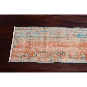 Alfombra Vintage Ecológica de 1.5x6.2 pies, Alfombra de Pasillo Azul con Diseño de Patchwork, Alfombra Turca de Lana con Respaldo de Látex - Product Image 4