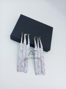 Pince à épiler pour Extension de cils 6 pièces ensemble blanc marbre impression japonais en acier inoxydable diamant poignée papier enduit pince à cils - Product Image 5