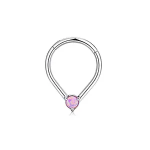 Custom Astm F136 Titanium Hinged Segment Hoop Ring Water Opal 16G 10 Mm Nose Conch Tragus Earring G23 Body Piercing Jewelry