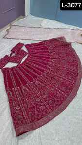 Indian Pakistani Style Heavy Slub Silk Lehenga Choli with Dori Sequins and Thread Work Including <b>Net</b> Dupatta for Wedding Wear - Product Image 3