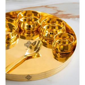 IndianArtVilla Plato de cena de latón puro Juego de servicio liso de 7 piezas-Vajilla, 11,6 "pulgadas - Product Image 5