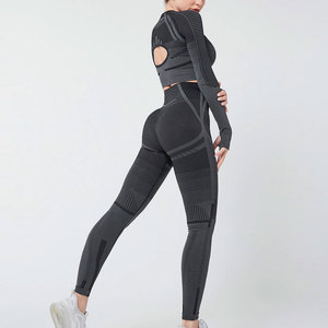 Ensembles de yoga 2 pièces taille haute respirante solide pour femmes-Leggings d'entraînement extensibles actifs légers - Product Image 6