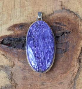 Pendentif ovale en Charoïte fait main, en argent sterling 925, bijou élégant pour femmes et enfants, cadeau de mariage - Product Image 3