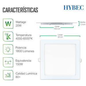 Luz LED Empotrable Cuadrada de 20W, 1600lm, para Techo - Product Image 3