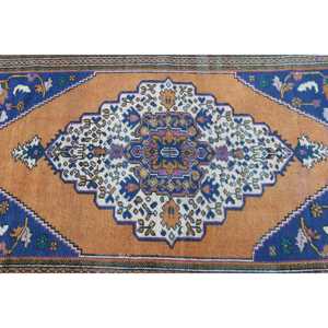 Tapis d'appoint vintage turc 3,2x5,8 pieds, tapis oriental bleu et marron - Product Image 5