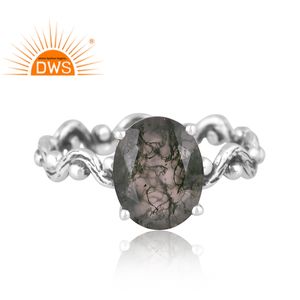 Anillos de plata de ley 925 con diseño apilable, joyería de piedras preciosas de ágata musgo Natural - Product Image 2