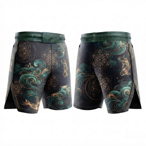 Shorts de compression MMA pour hommes, bleu, imprimé géométrique par sublimation, évacuation de l'humidité, coupe athlétique, vêtements d'arts martiaux mixtes - Product Image 5