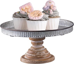 Base hexagonale en bois élégant avec support à gâteau en forme d'arche en métal doré Assiette à pâtisserie Cupcake Dessert pour événement de fête d'anniversaire de mariage - Product Image 4