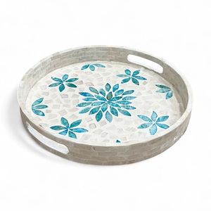Plateau de service artisanal en nacre, incrustation de coquillages décorative, décoration de table naturelle et écologique, Vietnam - Product Image 1
