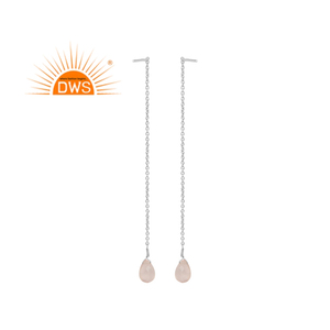 Best Selling <b>Fine</b> Sterling Silver Natural Rose Quartz Gemstone Dangle <b>Earring</b> Custom Jewelry Manufacturer - Product Image 1