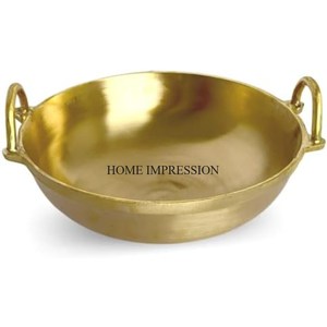 Zware Metalen Hoogwaardige Vergulde Gehamerde Textuur Ronde Vorm Keukengerei Kookgerei Kadhai Set Met Potdeksel En Handgrepen - Product Image 2