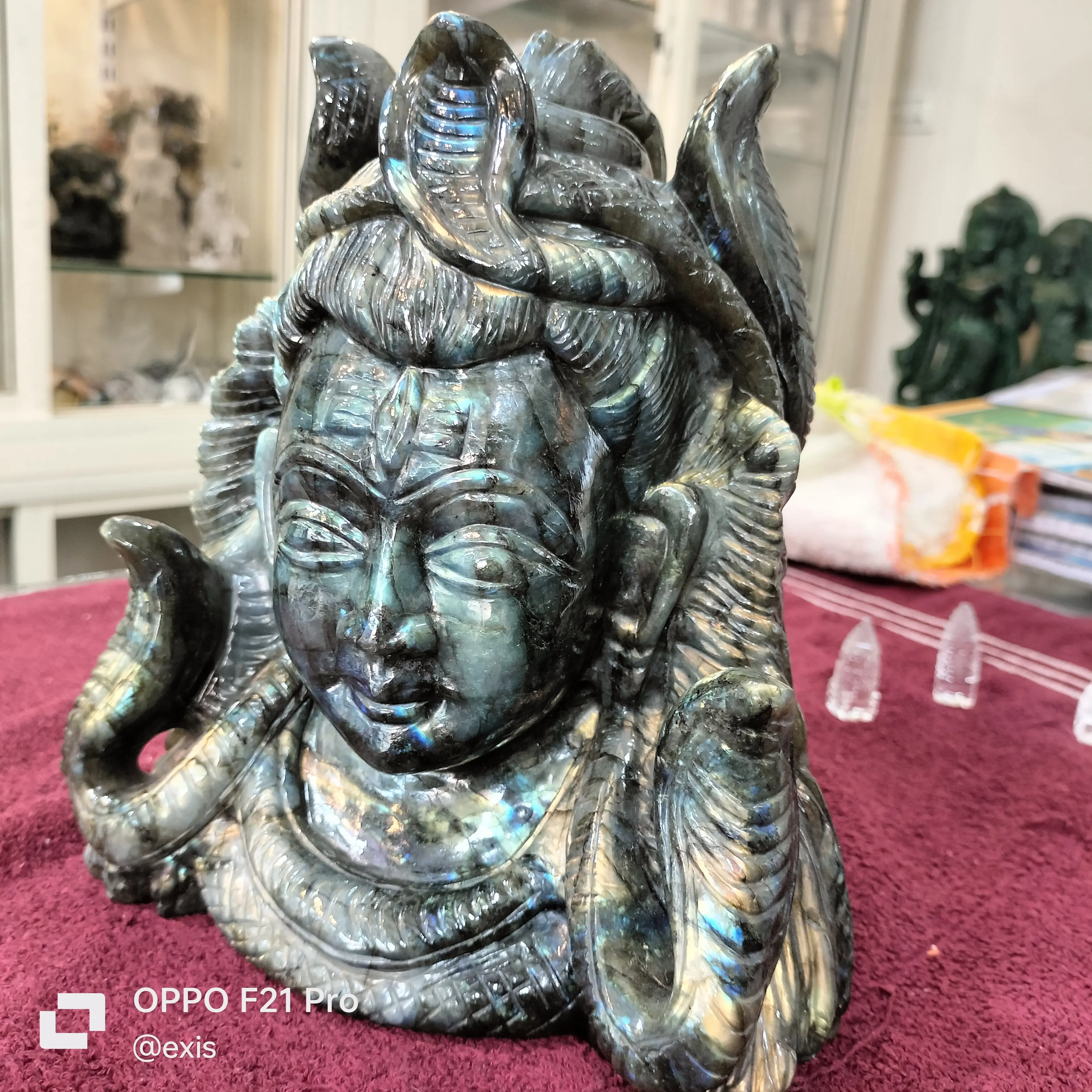 Premium Flitsende Labradoriet Shiva Idool Sculptuur Met De Hand Gesneden Shiva Idool Labradoriet Godin Figuren Voor Genezende Decoratie