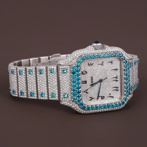 Montre de luxe de style hip-hop en moissanite bleue entièrement sertie de diamants VVS automatique 41 mm en acier inoxydable avec verre saphir et bracelet en cuir à quartz - Product Image 2