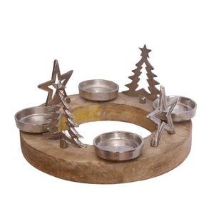 Carro de Navidad de aluminio hecho a mano de diseño moderno, ciervo de madera y plata pulida T-Light en proveedores indios de base de madera - Product Image 4