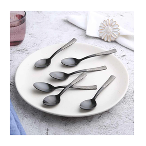 Cuillère à couverts en acier miroir 4 pièces personnalisable mariage noir mat cuillère à dessert café cuillère à ventouses ronde - Product Image 2