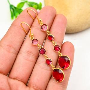 Pendientes de Rubelita, Plata de Ley 925, Chapados en Oro de 14k, Pendientes de Piedras Preciosas Hechos a Mano, Joyería de Rubelita, Regalo de Cumpleaños - Product Image 4