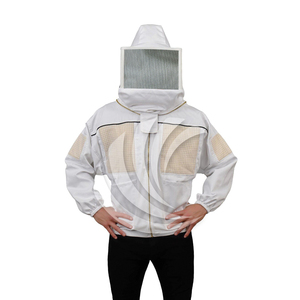 Chaquetas de apicultura de cobertura completa con capucha ventilada y protección para los brazos, chaquetas de apicultura de algodón con cremallera, velo y diseño con bolsillos - Product Image 1