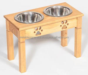 Ensemble de 3 bols doubles en acier inoxydable pour chiens avec pattes en bois Design Pet Dish Stand pour une alimentation facile - Product Image 3