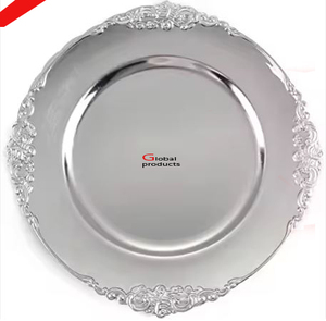 La Placa de cargador de acero inoxidable de metal de forma redonda con acabado dorado más exigente para restaurante y bar de hotel - Product Image 5