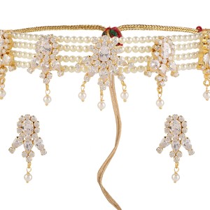 Bollywood bijoux de mode Zircon cubique cristal perle couleur blanche pierre collier et boucles d'oreilles ensemble de bijoux pour femmes et filles - Product Image 3