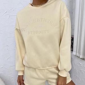 Conjunto de Sudadera y Pantalones Cortos de Punto Casual para Mujer, por Encima de la Rodilla, de Felpa Cepillada, Suave, Cálido y Acogedor, de Dos Piezas - Product Image 2