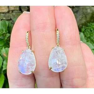 Boucles d'oreilles pendantes en pierre de lune, prix raisonnable, en laiton, 6x9 mm, vintage, cadeau d'anniversaire, unisexe - Product Image 5