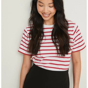 Camiseta personalizable de manga corta de primavera y verano para mujer, nueva tendencia de moda con estampado de rayas holgado, estilo informal transpirable - Product Image 5