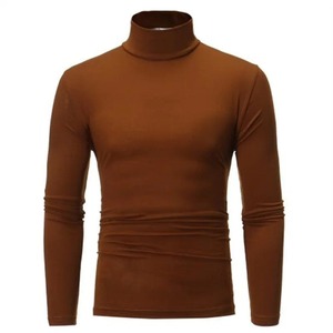 Automne hiver hommes col haut T-shirt Slim Fit mode haute élastique à manches longues décontracté respirant vêtements pull - Product Image 6