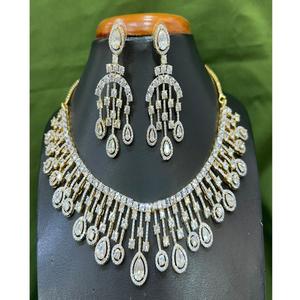 Gorgeous Best Quality Brass <b>Silver</b> Plated Zircon Stone Choker <b>Set</b> with <b>Earrings</b> for Engagement Wedding & Party Wear for Women - Product Image 2