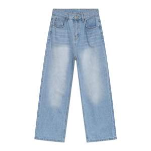 2025 Street Style Oversized <b>Dark</b> <b>Blue</b> Fashion <b>Denim</b> 100% Cotton Washed Straight Wide Leg Plus Size Men Baggy <b>Jeans</b> Pants - Product Image 3