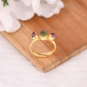 Natural Tourmaline Gemstone Gold Plated <b>Ring</b> 925 Sterling Silver <b>Adjustable</b> <b>Ring</b> Classic Fashionable <b>Ring</b> For Wedding - Product Image 5