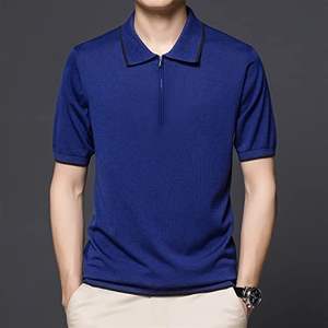 T-shirt polo coupe ajustée pour homme, silhouette fuselée en tissu amélioré extensible, bordure contrastée, ourlet renforcé, motif imprimé vêtements - Product Image 6