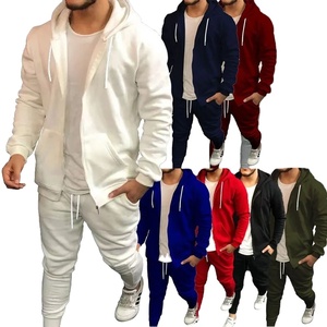 Printemps-Automne-Ensembles de sport pour hommes, costume décontracté à la mode de couleur unie, cardigan à capuche, manteau et pantalon, ensemble deux pièces pour hommes - Product Image 3