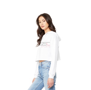 Sweat-shirt à capuche en polaire pour femme, haut court, couleur unie, impression personnalisée, vente en gros - Product Image 2