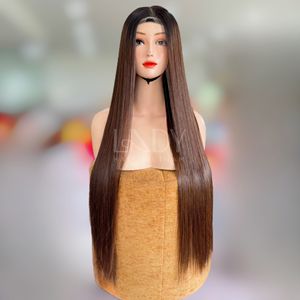 Perruques sans colle avec devant en dentelle de couleur brune droite soyeuse pour femmes noires de cheveux humains vietnamiens - Product Image 2