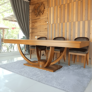 Juego de Comedor Moderno y Duradero de Madera de 9 Piezas, Mesa de Comedor Rectangular, Sillas Tapizadas para Restaurante, Villa, Apartamento, Hogar - Product Image 6