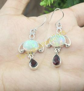 Ethiopian Opal And Red Garnet Dangle <b>Earrings</b> 925 Sterling Silver <b>Handmade</b> <b>Earrings</b> Opal And Garnet Gift Jewelry Gift For Her - Product Image 4