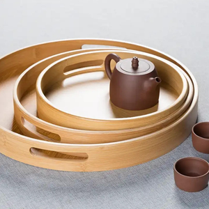 Natural Round Wood Eco-Friendly Serving Tray with Handles Extra Large <b>for</b> Food Storage Party Wedding Picnic - Product Image 1