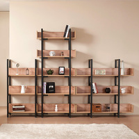 Étagère à livres multi-niveaux en bois et métal, style industriel moderne, hauteur réglable, pour l'école et le rangement du salon à domicile