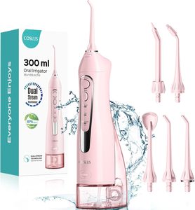 COSLUS <b>Water</b> Dental <b>Flosser</b> Teeth Pick: Portable Cordless Oral Irrigator 300ML Rechargeable Travel Irrigation C20(F5020E) Pink - Product Image 4