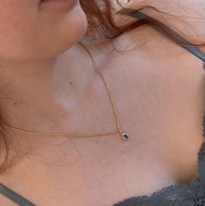 14K Or Massif Émeraude Larme Halo Diamant Naturel Pendentif Fine Jewelry. - Product Image 3