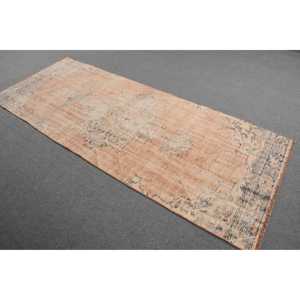 3.4x8.8 ft Turkish Vintage Rug, Runner Rug, <b>Brown</b> <b>Wool</b> Rug - Product Image 2
